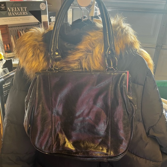 Steven by Steve Madden Leather Leopard Calf Hair Metal Frame Satchel - Picture 3 of 5